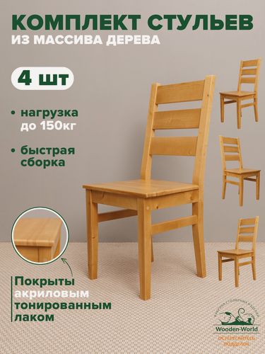 Изображение товара Стул деревянный со спинкой с лаковым покрытием, кухонные стулья 4 штуки из массива дерева