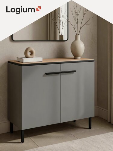 Изображение товара Комод для вещей большой и высокий, Оливия 16.244.02, Серый Шифер, Гикори Рокфорд Натуральный, Черный