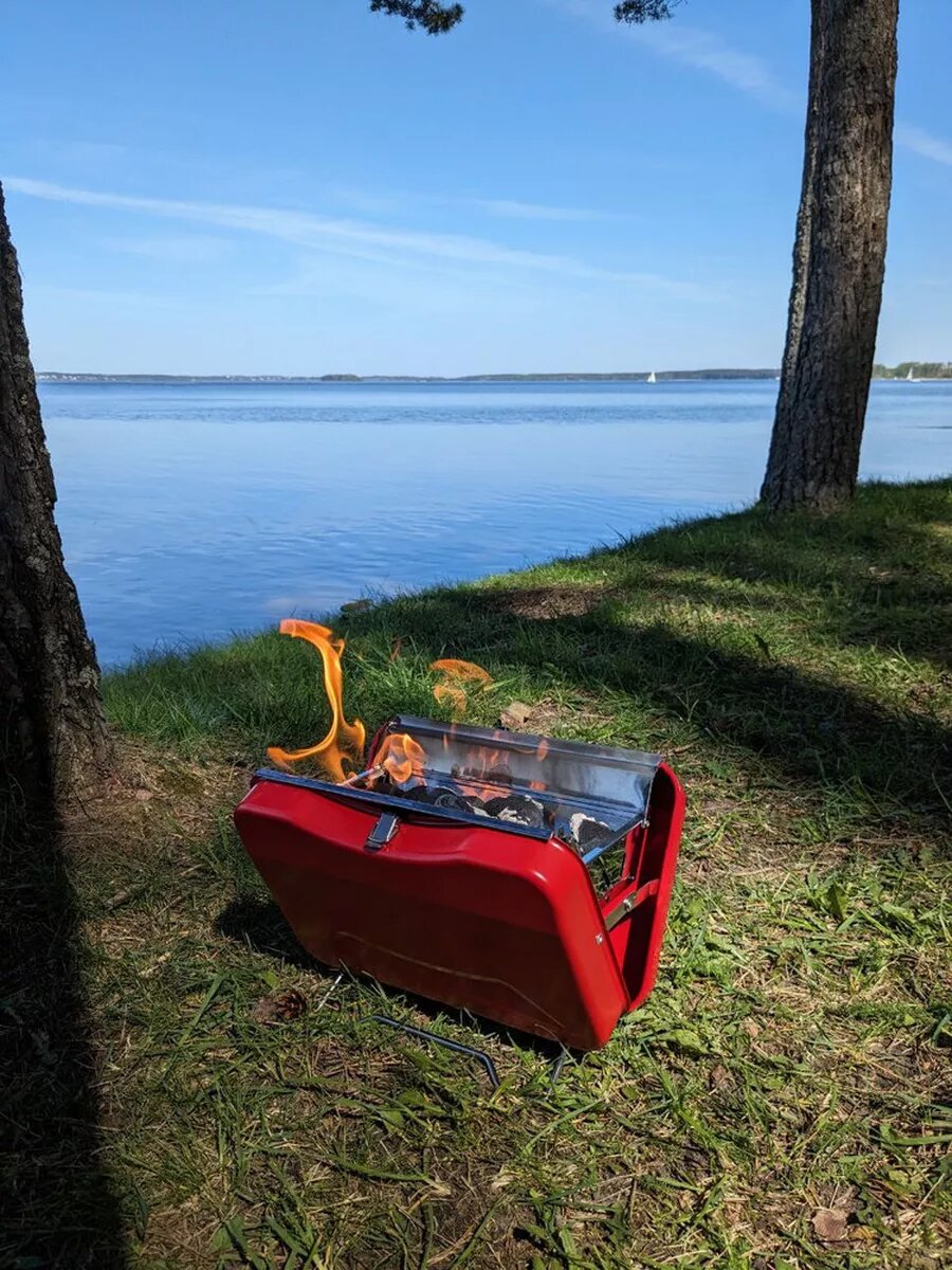 Мангал дипломат складной, гриль угольный Roadlike, нержавеющая сталь, красный — фото 1