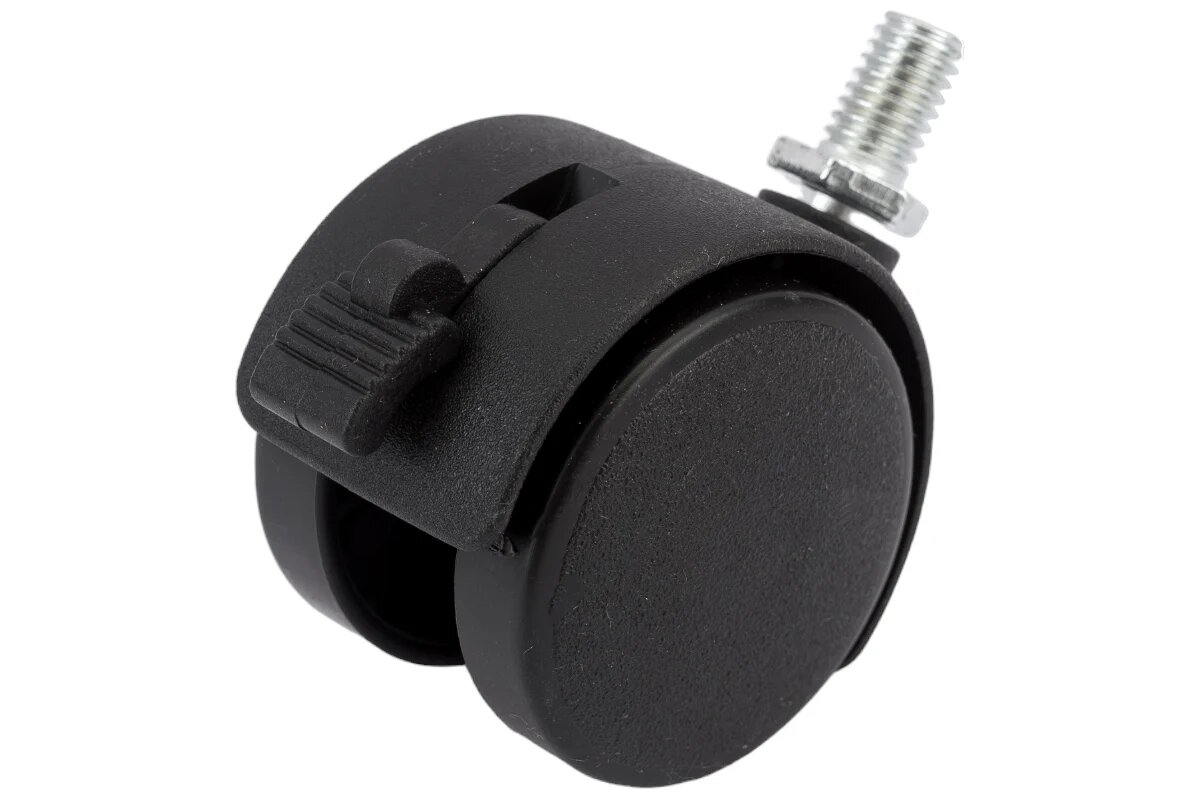 Tech-Krep поворотное мебельное колесо D40, резьба М8, пластик, черный, с тормозом
