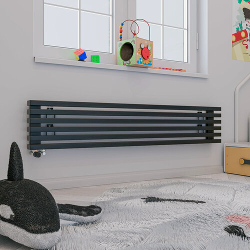 Изображение товара Горизонтальный дизайн радиатор отопления Warm Design OMEGA, чёрный (6 секций, 1500х280мм)