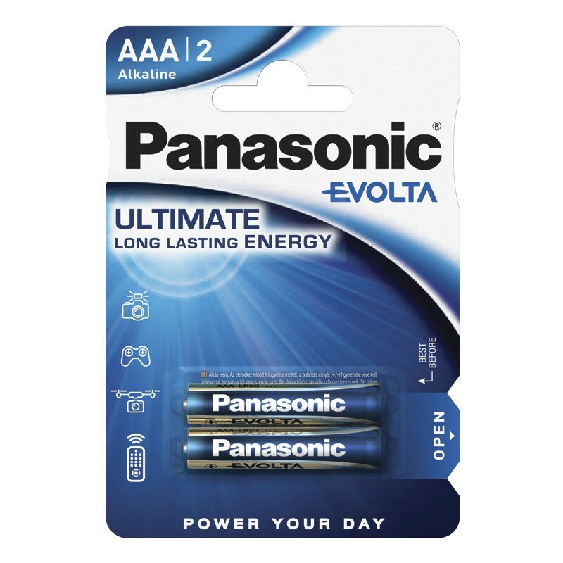Батарейка Panasonic LR03 Evolta BL, щелочная, 1.5 В, 370 мАч, AAA, 2шт