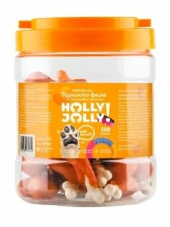 Holly Jolly! Лакомство для собак ножки из курицы на кальциевой косточке, банка, 500гр