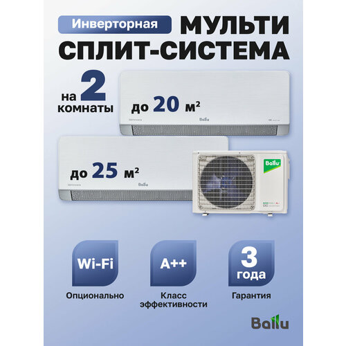фото Mульти сплит-система на 2 комнаты 20+25м2 инвертор ballu free match ba2oi-fm-14hn8/eu + bsfi-fm-07hn8/eu + bsfi-fm-09hn8/eu