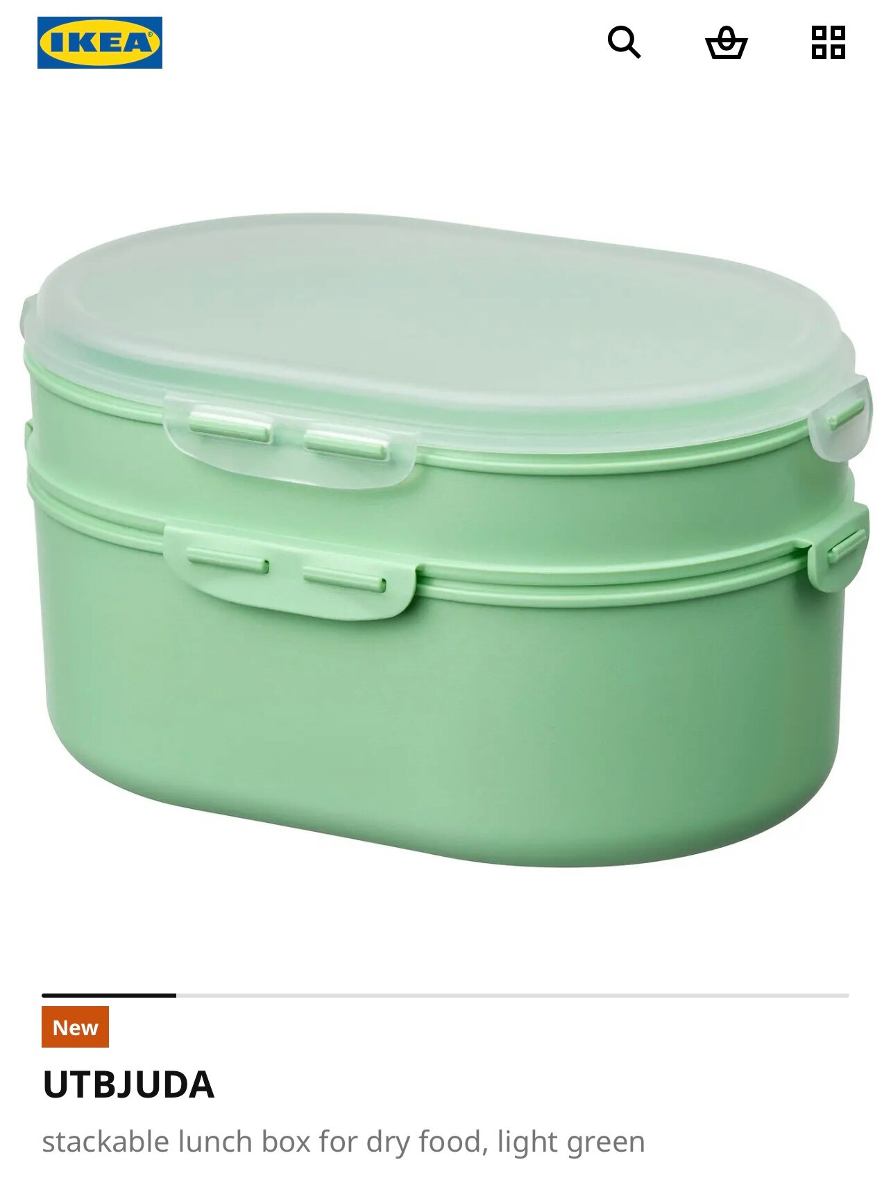 Ланч-бокс UTBJUDA светло-зеленый негерметичный пластик 17х12х9 см
