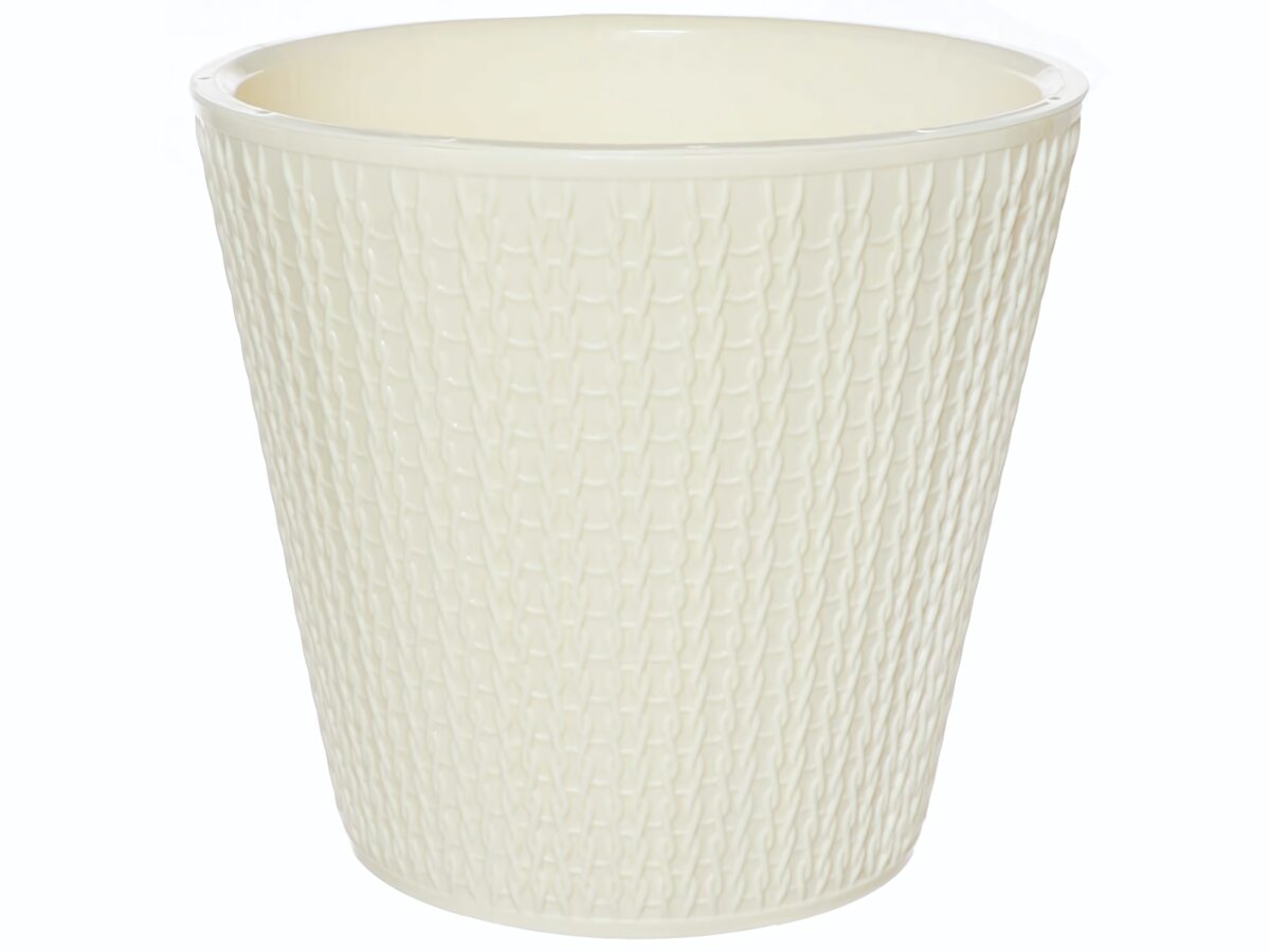 Горшок цветочный пластиковый светло-бежевый фактура ажурной вязки 5л автополив d23см Velvet