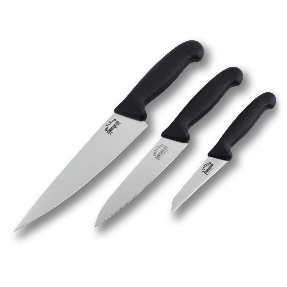 Набор из 3-х кухонных ножей из высокоуглеродистой нержавеющей cтали Butcher, рукоять эластомер, черный, серия Butcher, Samura, SBU-0220/K