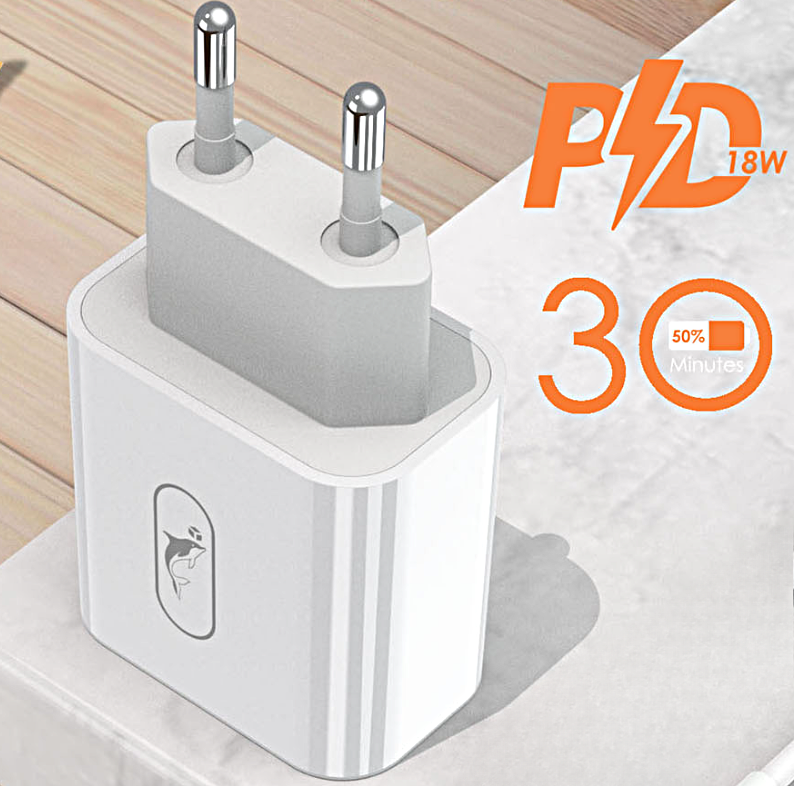 Зарядное устройство SKY DOLPHIN быстрая зарядка 18W  2 разъёма белый