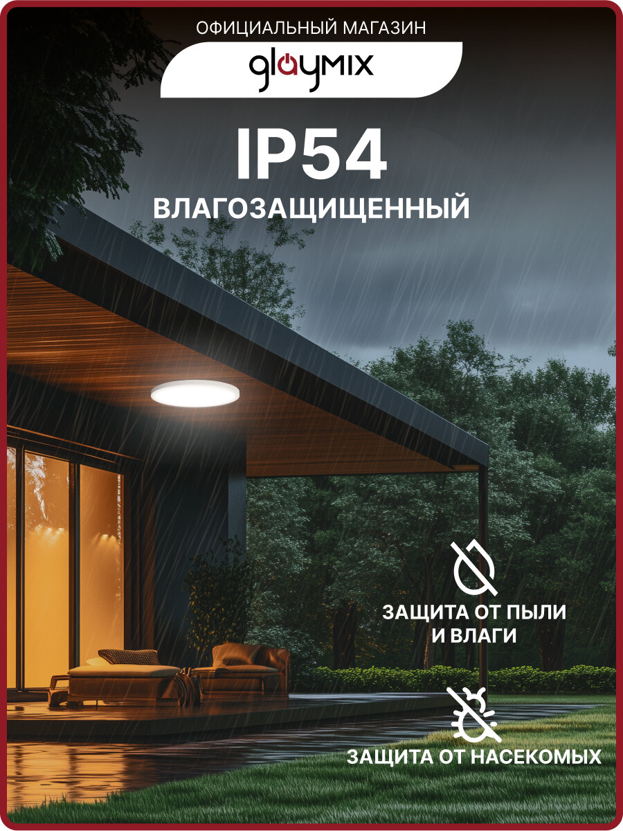 Изображение Светильник потолочный светодиодный 40 Вт / люстра для кухни, гостиной комнаты, спальни, ванной, гаража, детской, прихожей / круглый настенный, накладной