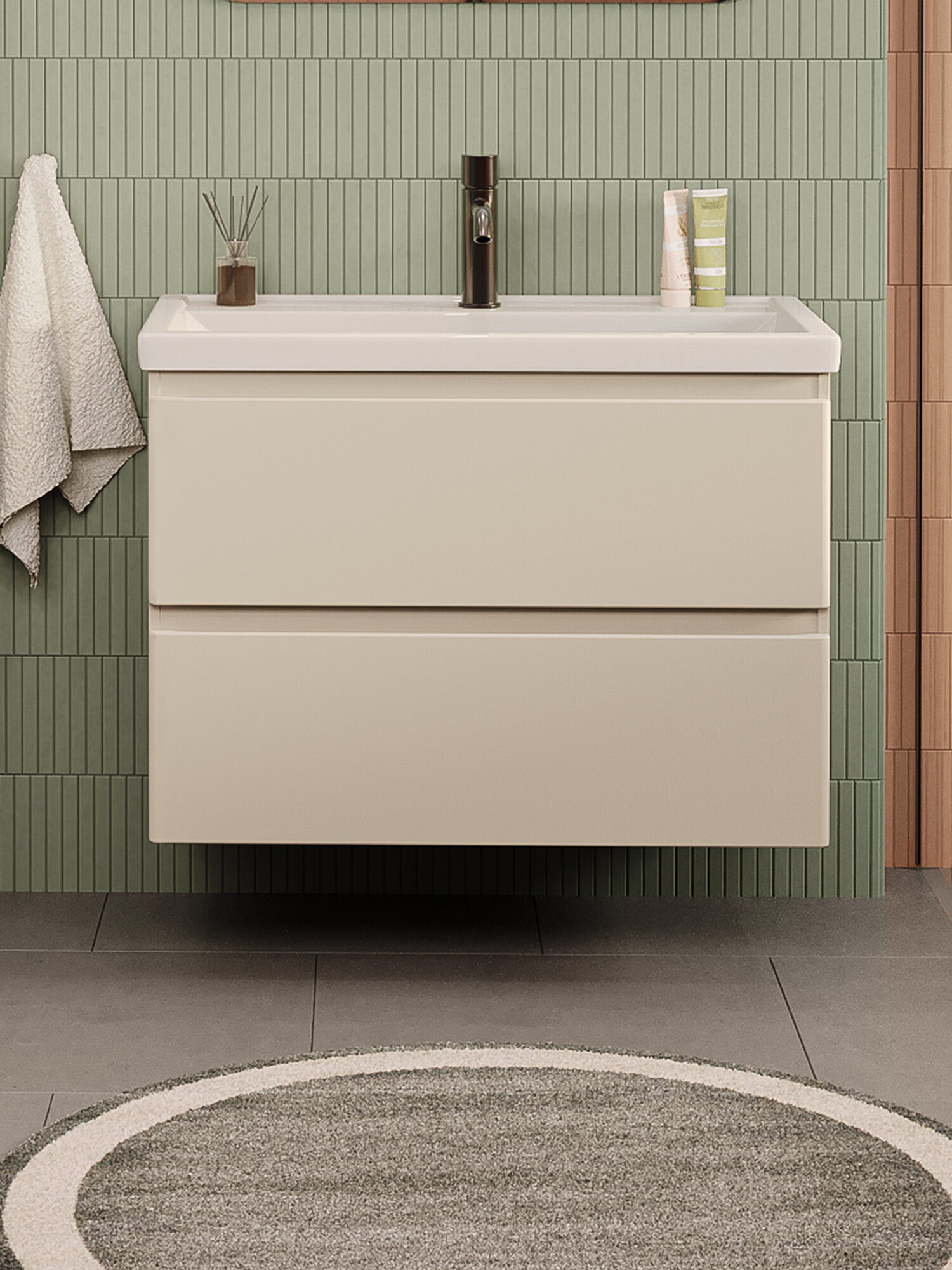 Тумба подвесная SanStar Riana 70 с раковиной Фостер 70 (комплект) для ванной комнаты cappuccino