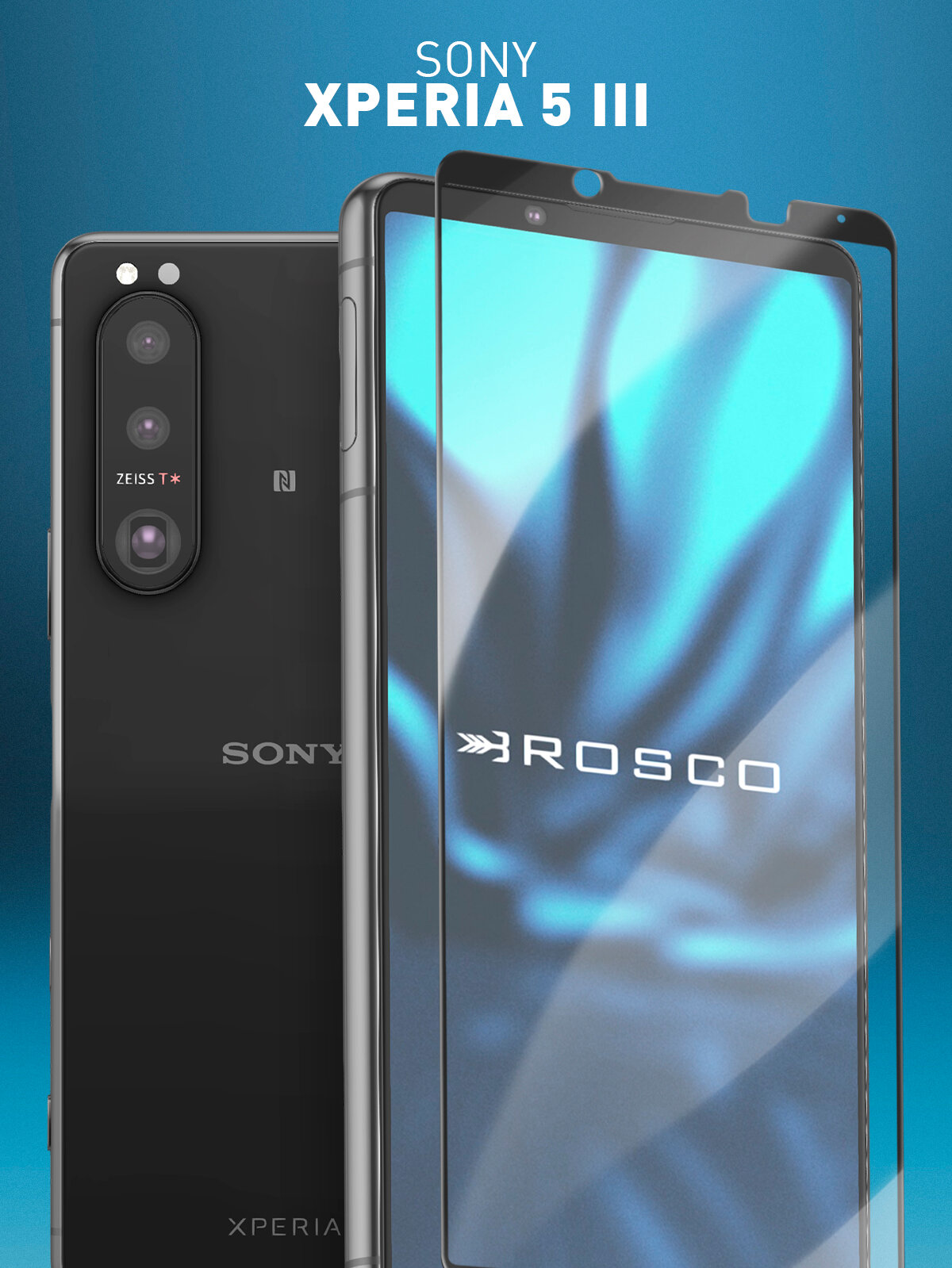 Защитное стекло Rosco на Sony Xperia 5 III (Сони Иксперия 5 3), с чёрной рамкой, 1 шт