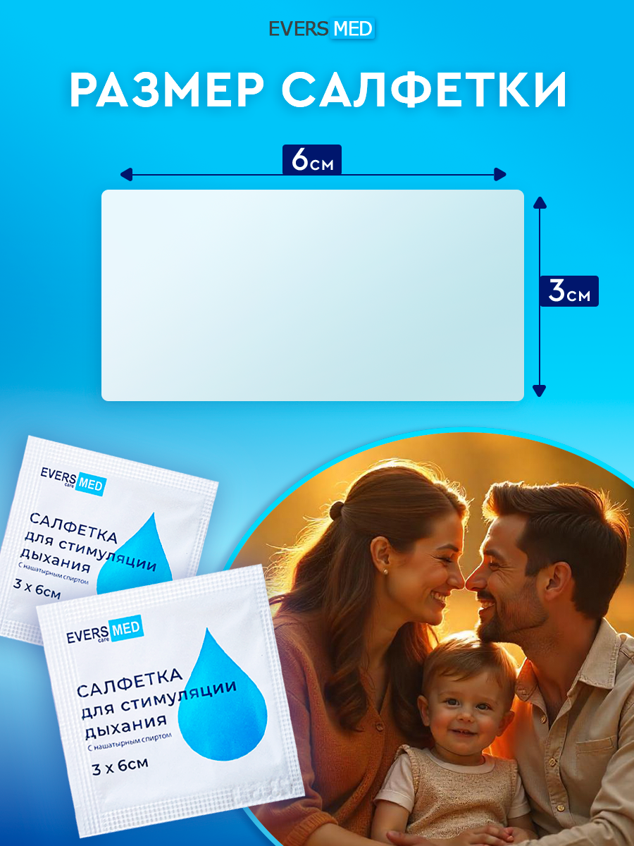 Картинки Салфетки EVERS Life для стимуляции дыхания 3х6 см, в индивидуальной упаковке, 50 шт