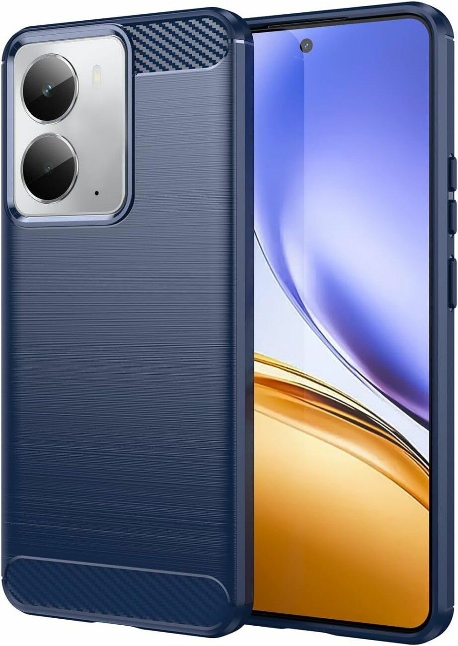 Чехол на Realme P3 силиконовый карбон сталь синий противоударный