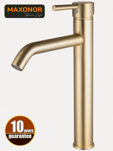 Изображение товара Смеситель для раковины высокий Maxonor PURE LIFE SUPERIOR PL1187-6 Золото матовое Латунь