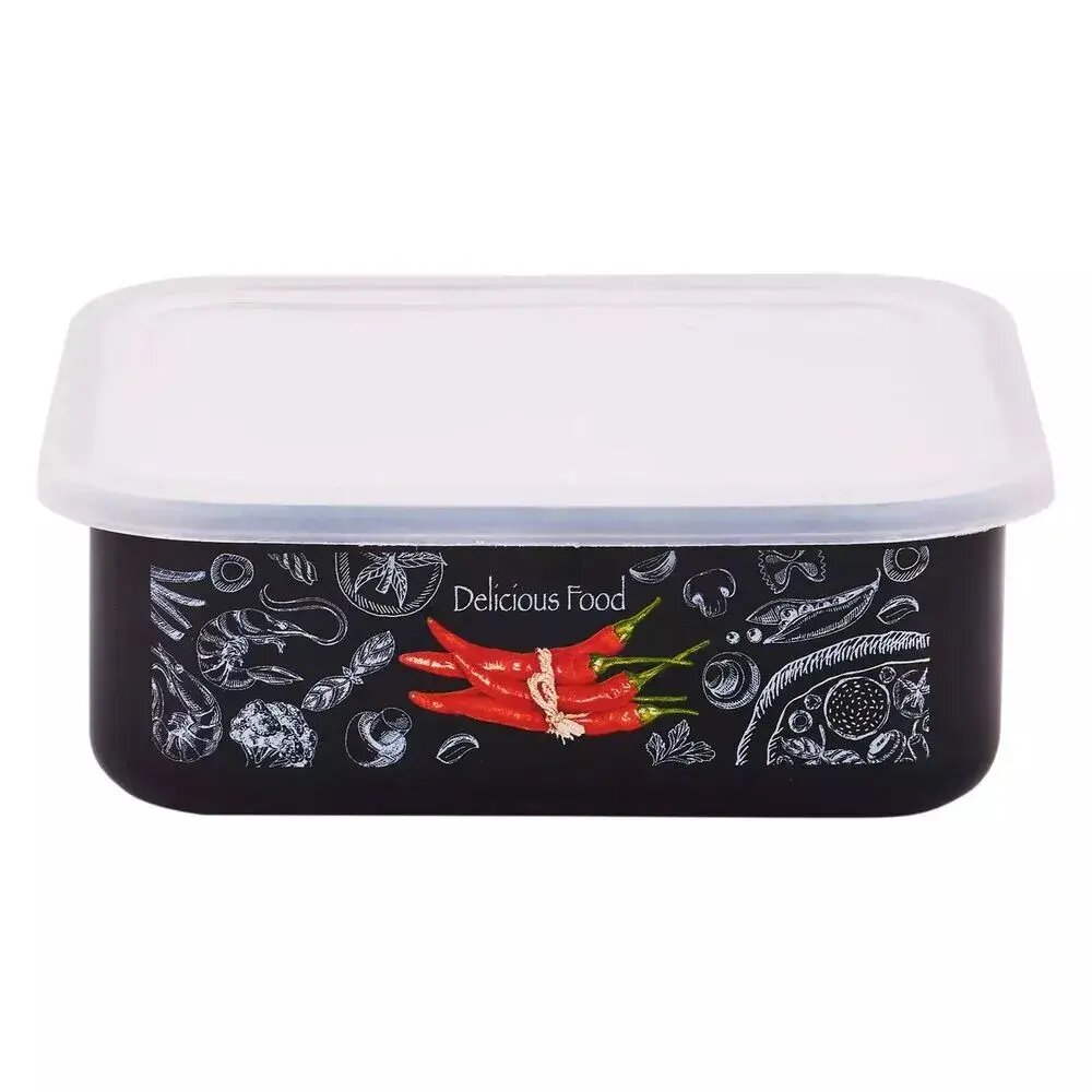 Контейнер для еды пластиковый 1л с герметичной крышкой квадратный черный/белый TM Appetite