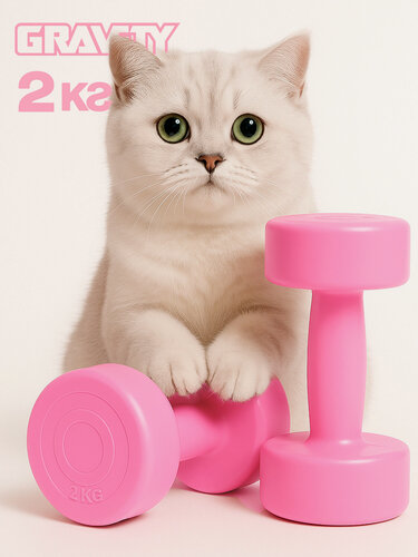 Изображение товара Виниловые гантели Gravity, круглые, 2 шт по 2 кг, пара, розовые