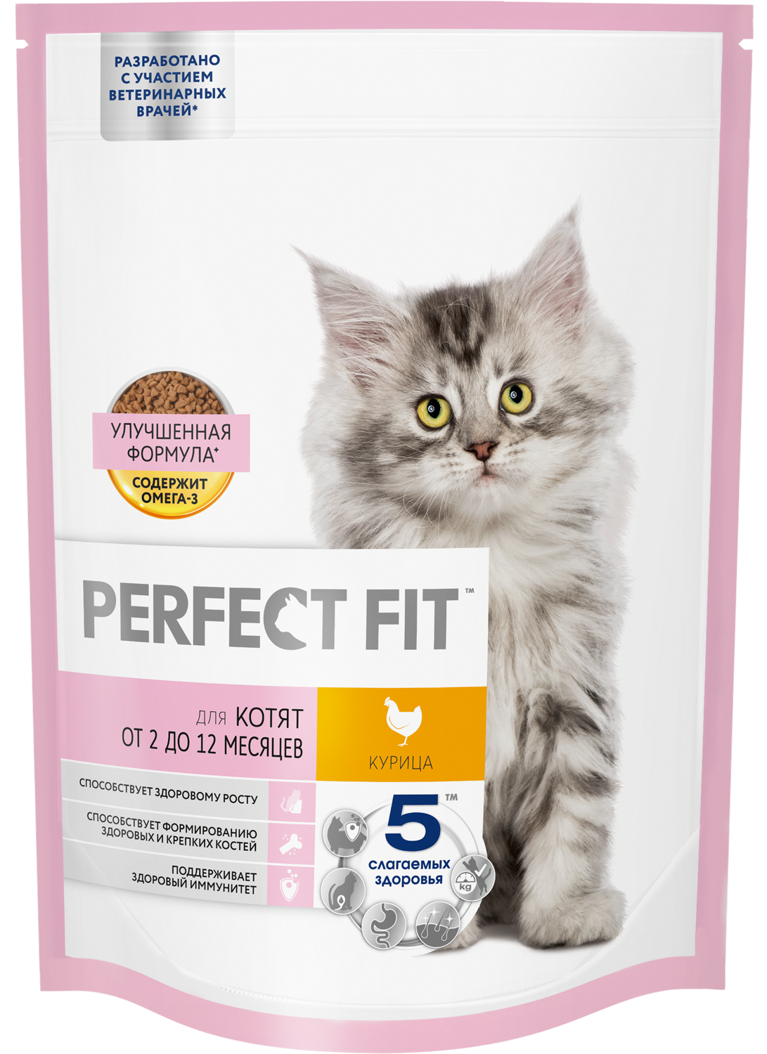 Cухой полнорационный корм PERFECT FIT для котят от 2 до 12 месяцев, с курицей, 3 шт по 650 г — фото 1