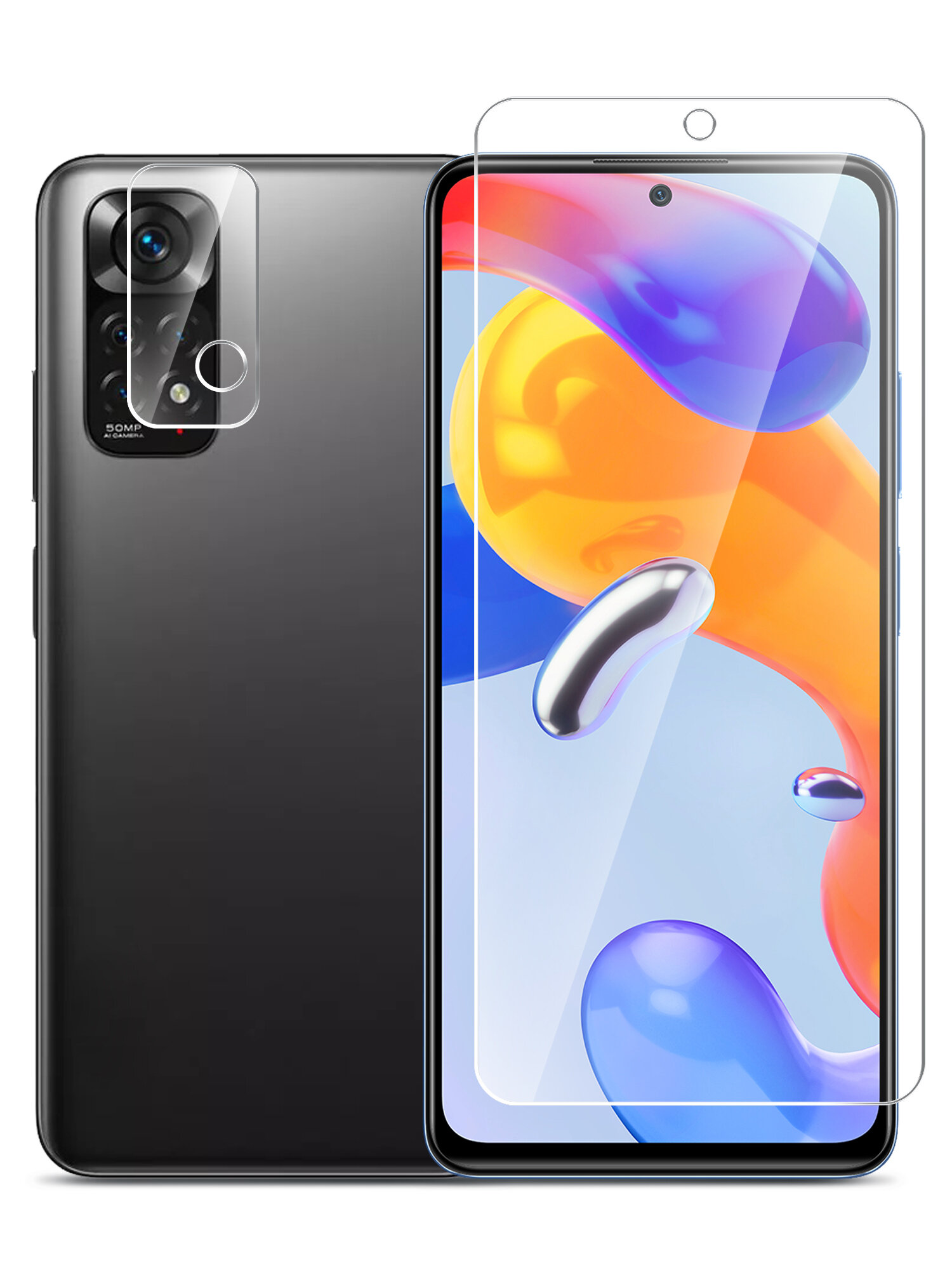 Защитное стекло на Xiaomi Redmi Note 11 (Ксиоми Редми Нот 11 ) Гибридное - пленка + стекловолокно прозрачное на Экран и Камеру Hybrid Glass Brozo