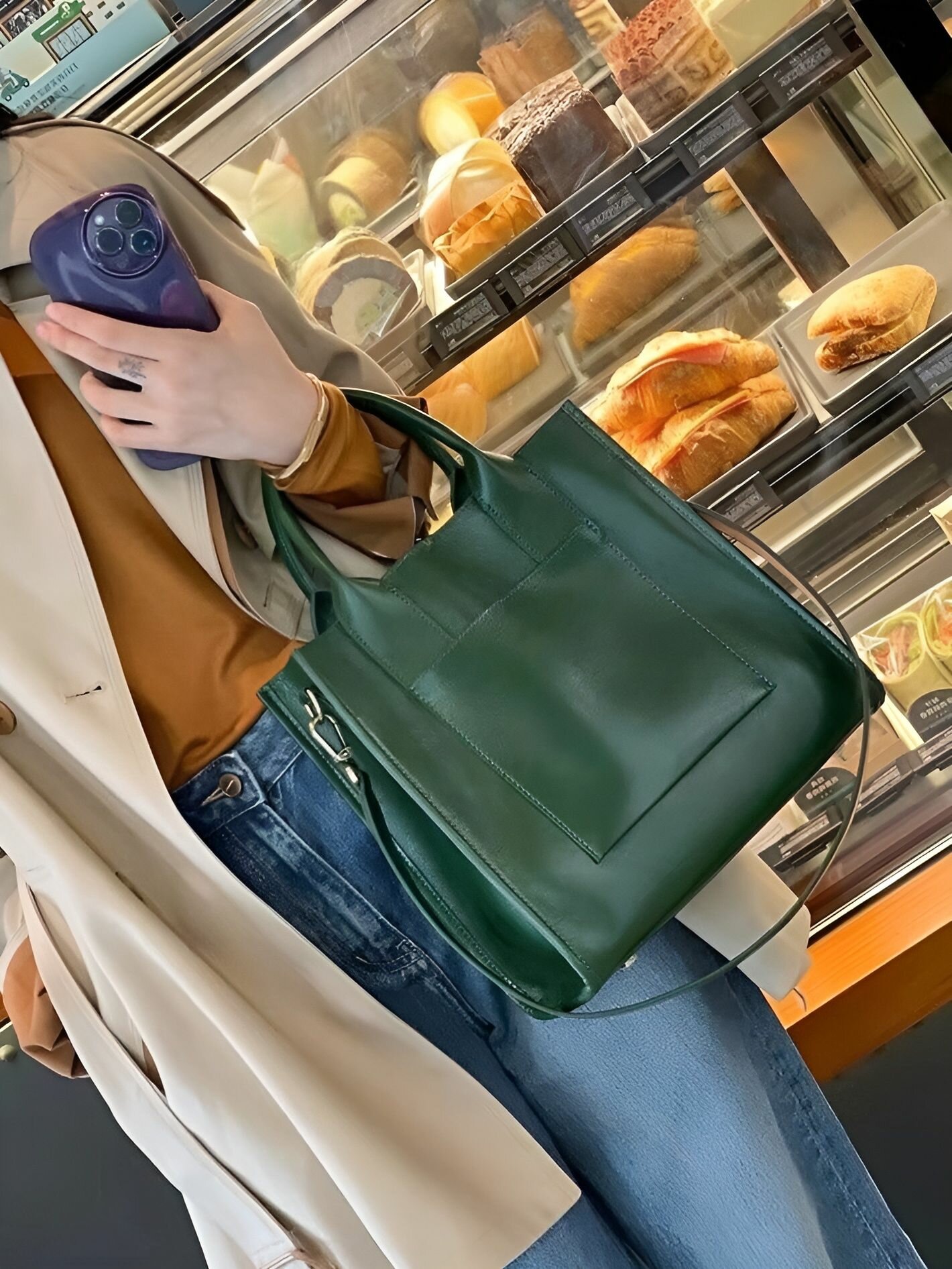 Сумка шоппер КожаноFF, фактура гладкая, зеленый — фото 1