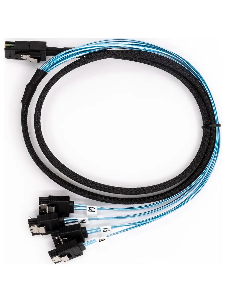 Кабель адаптер GSMIN DP42 SAS SFF-8087 (36Pin) - 4 х SATA (7Pin) (95см) (Черный)