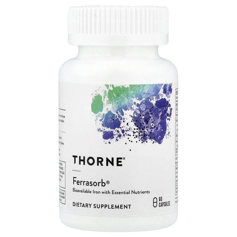 Thorne Research, Ferrasorb, железо с кофакторами, высокая степень усвояемости, 60 капсул