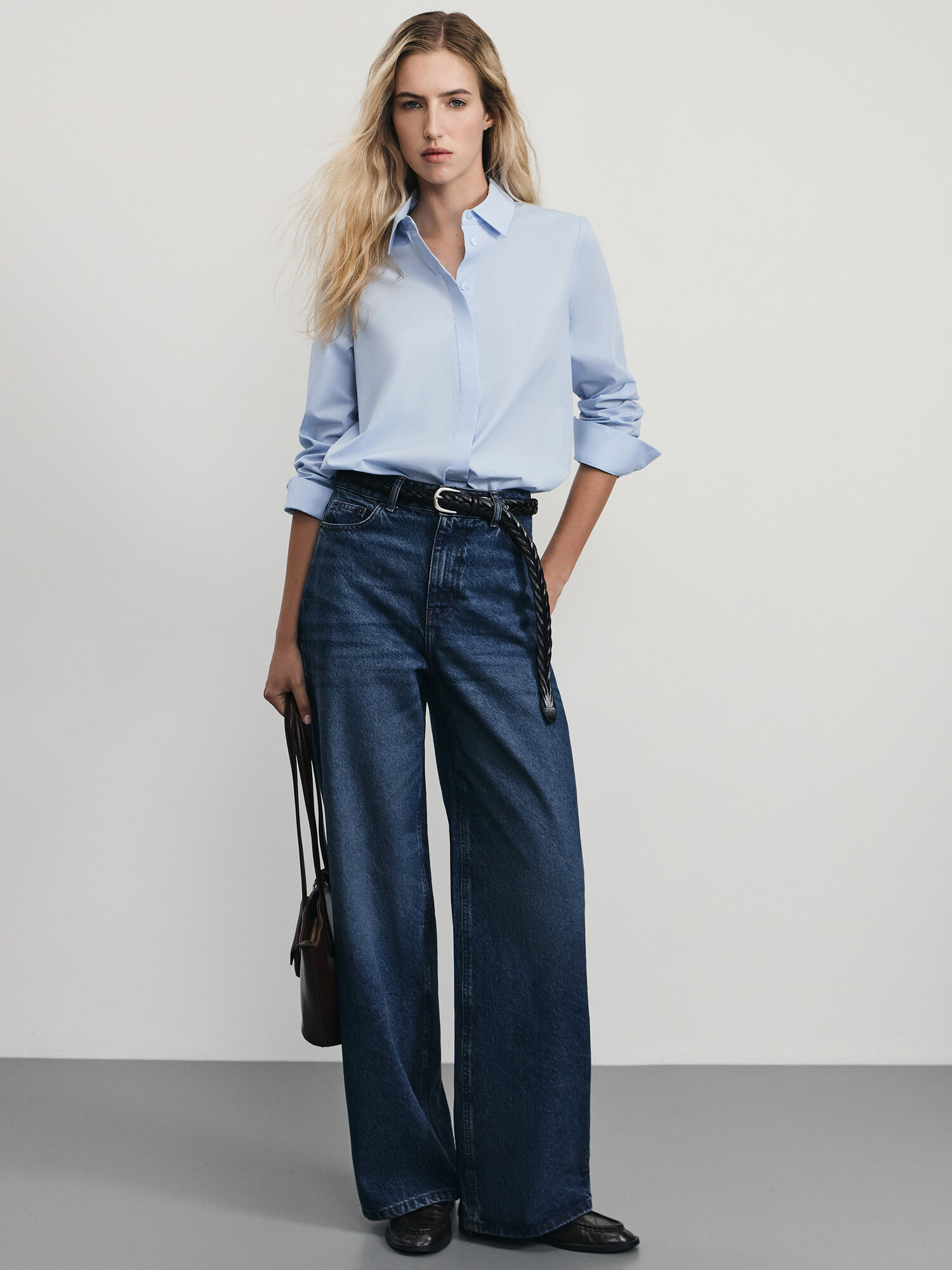 Джинсы широкие Zarina wide leg, размер L (RU 48), синий