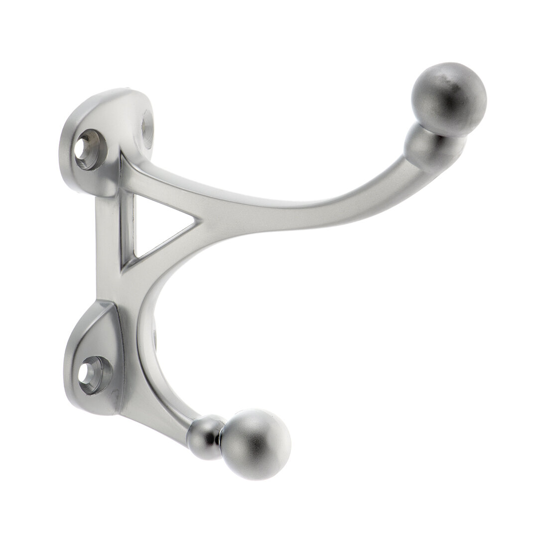 Крючок для одежды KERRON KR 0100 SC настенный двухрожковый цинк-алюминий матовый хром