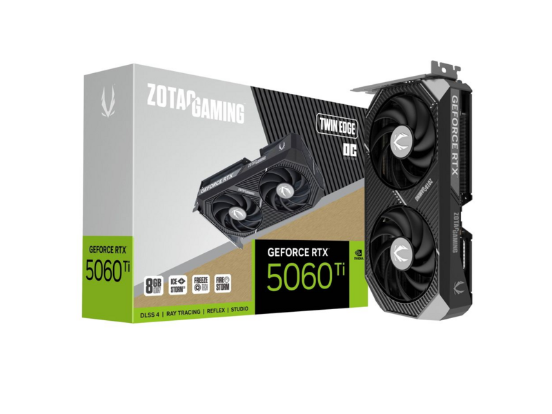 Видеокарта Zotac PCI-E 5.0 RTX 5060 Ti 8GB TWIN EDGE OC NVIDIA GeForce RTX 5060TI 8Gb 128bit GDDR7 2602/28000 HDMIx1 DPx3 HDCP Ret