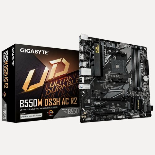 Изображение товара Материнская плата Gigabyte B550M DS3H AC R2, AM4, AMD B550, Micro-ATX, RTL (B550M DS3H AC R2)
