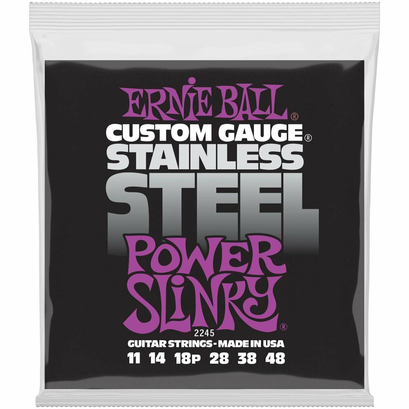 ERNIE BALL 2245 Stainless Steel Slinky Power произведены в США - Струны для электрогитары, 11-48, обмотка - нержавеющая сталь