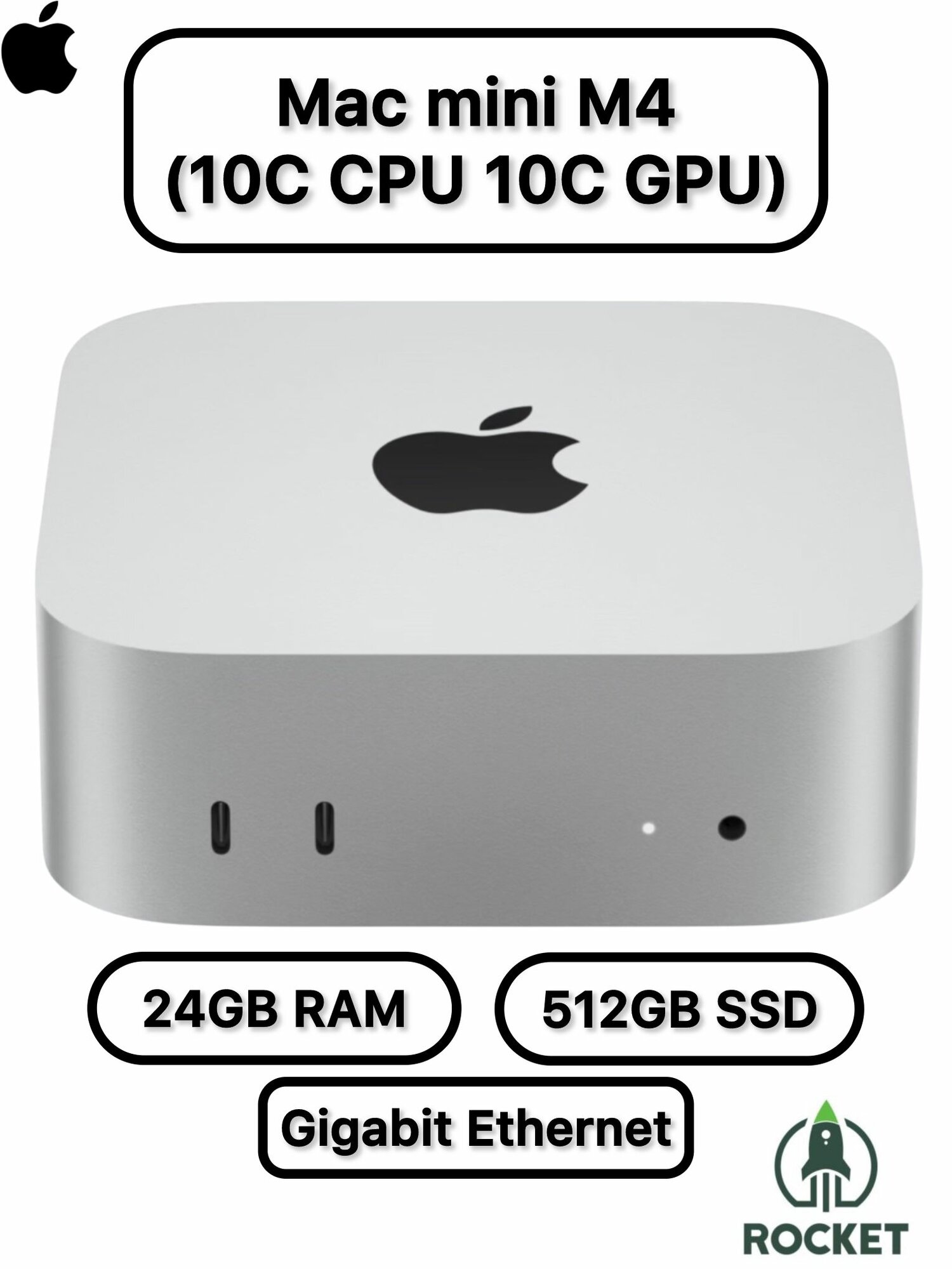 Мини компьютер Apple Mac Mini M4 2024 10C CPU, 10C GPU, 24GB RAM, 512GB SSD, MCYT4