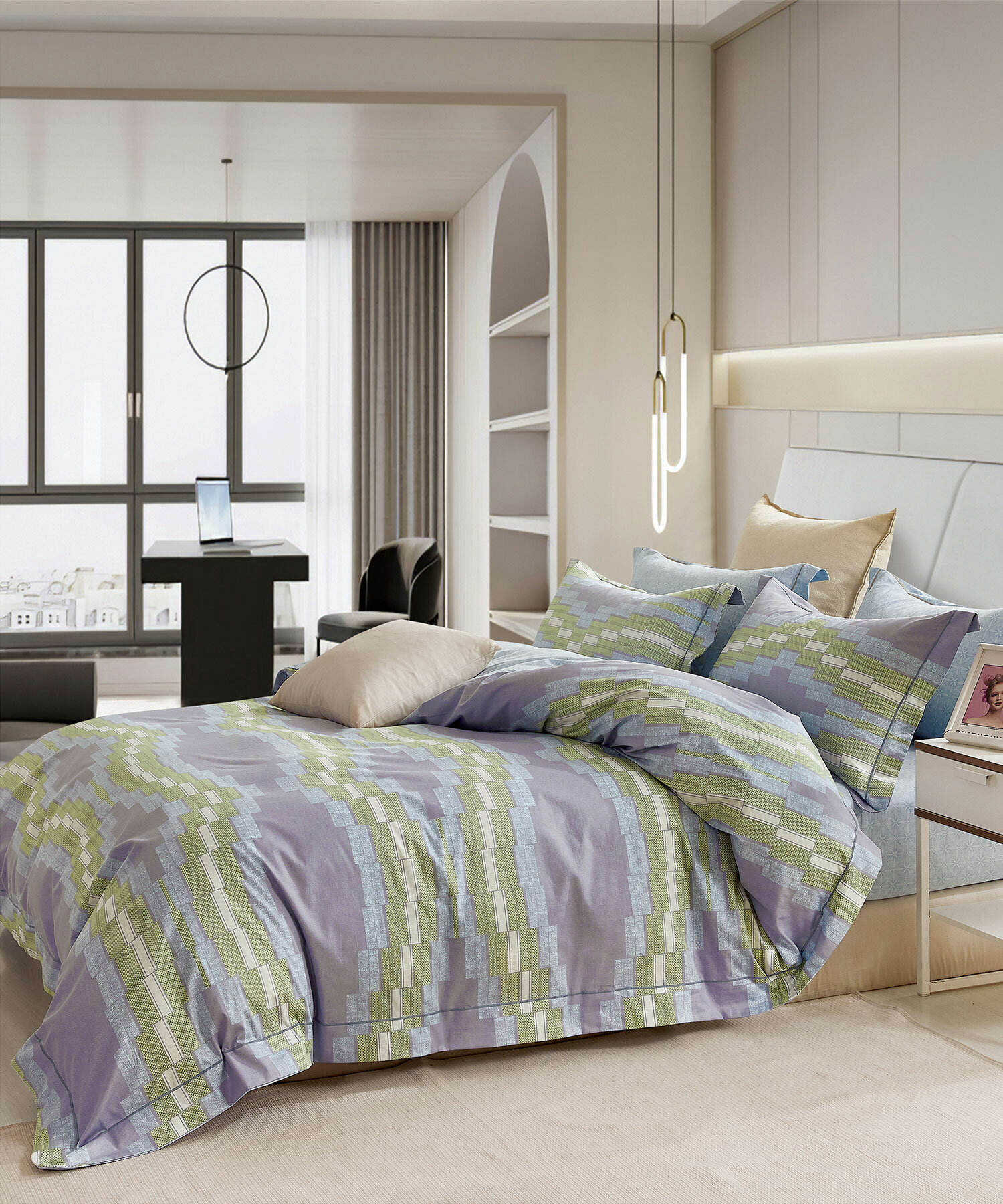 Постельное белье из сатина LS-152 Elin (голубой-сиреневый), Евро Макси (наволочки 50х70 и 70х70)