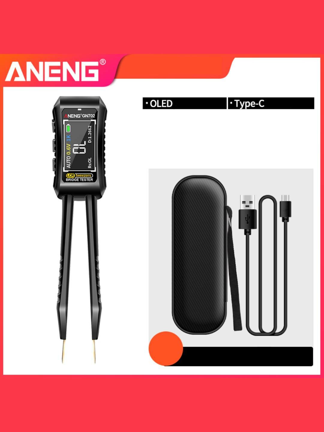 Цифровой мультиметр ANENG GN702 OLED дисплей, пинцет - тестер, Type-C, автоудержание — фото 1