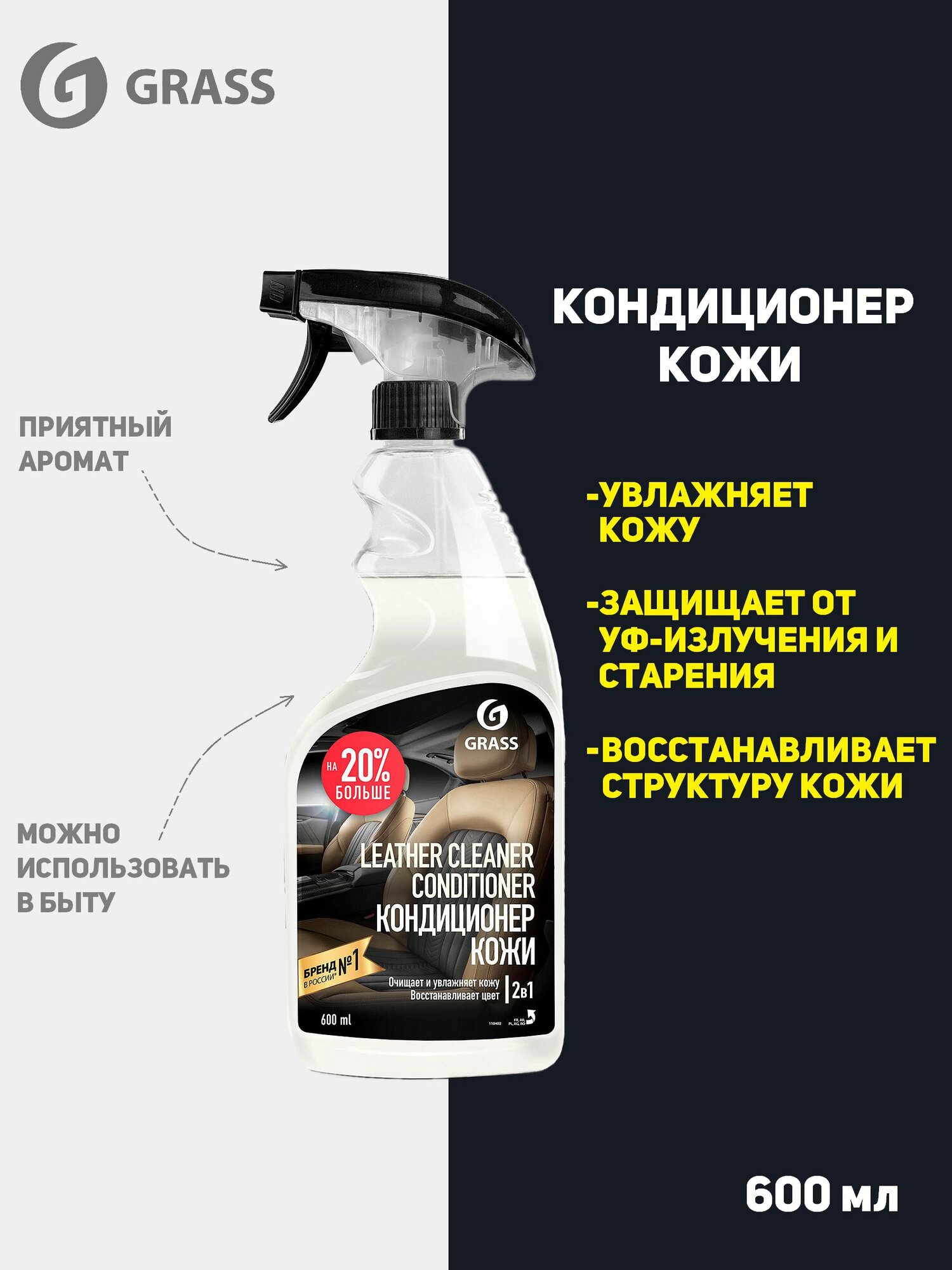 Очиститель - кондиционер кожи Grass 