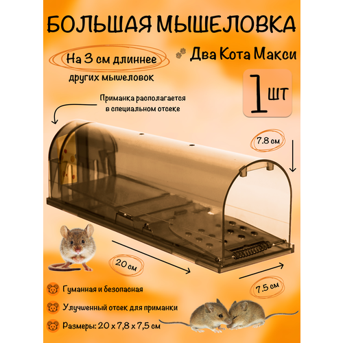 Мышеловка клетка гуманная, большая ловушка для мышей, грызунов, Два Кота, Планета Садовод, Коричневый, 1 штука темный, коричневый
