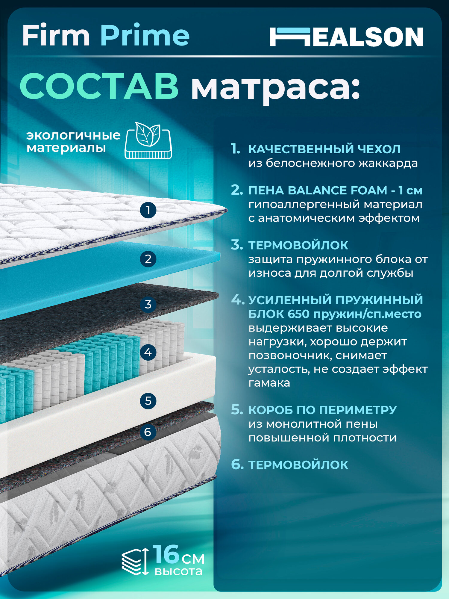 Матрас анатомический на кровать Healson Firm Prime 140х200 — фото 1