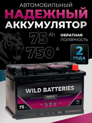 Изображение товара Аккумулятор автомобильный 75 Ач 750 А обратная полярность