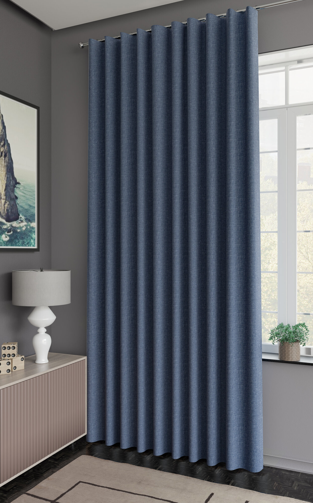 Штора на ленте со скрытыми петлями Kreaforta Looks 200x260 см цвет темно-синий
