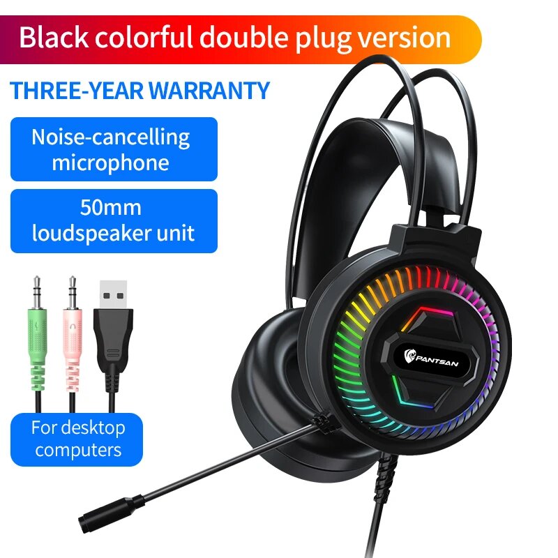 Игровые наушники PSH-400, с подсветкой, проводные, 3,5 мм, с USB
