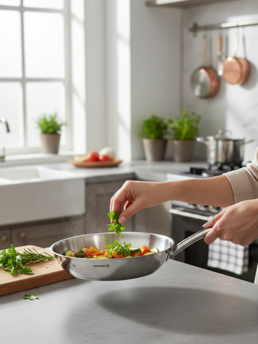 Сковорода KORKMAZ из нержавеющей стали с ручкой, 16 см