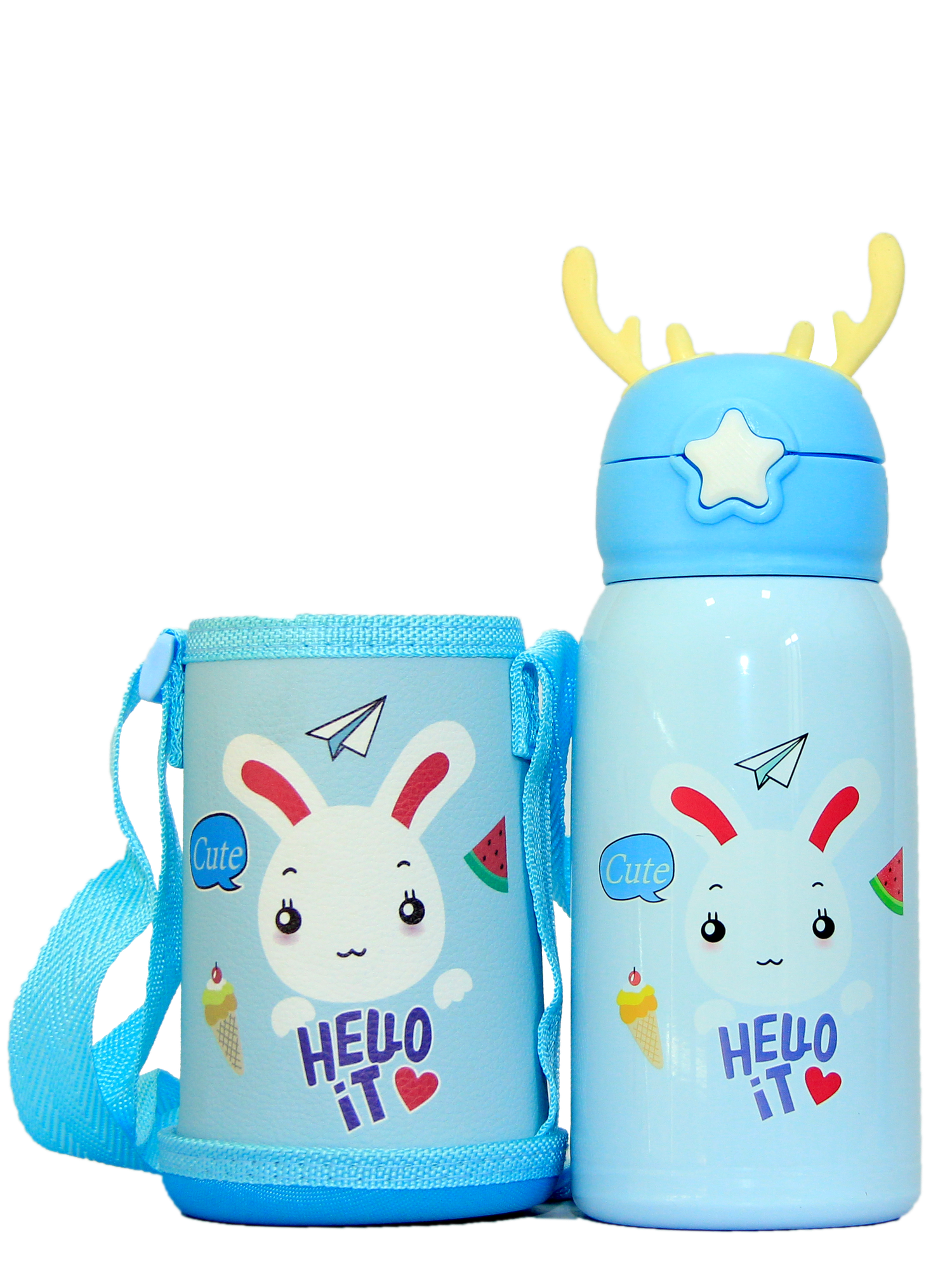 Термос для детей с чехлом и трубочка, дополнительно в комплоте есть чашка — фото 1