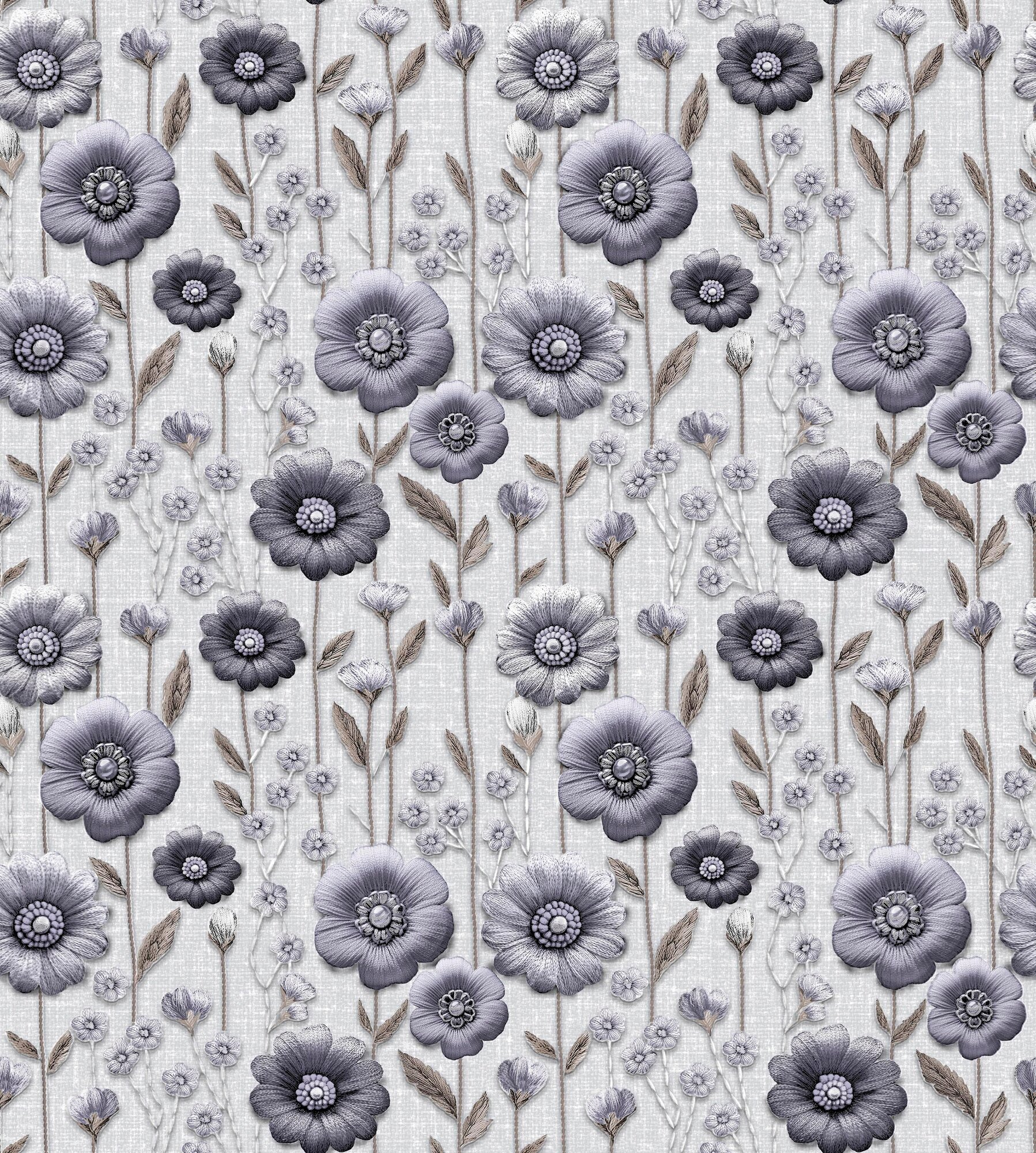 Обои бумажные Цветы на холсте  Под Ткань Рогожка плотные Дуплекс скроет неровности 053х10м