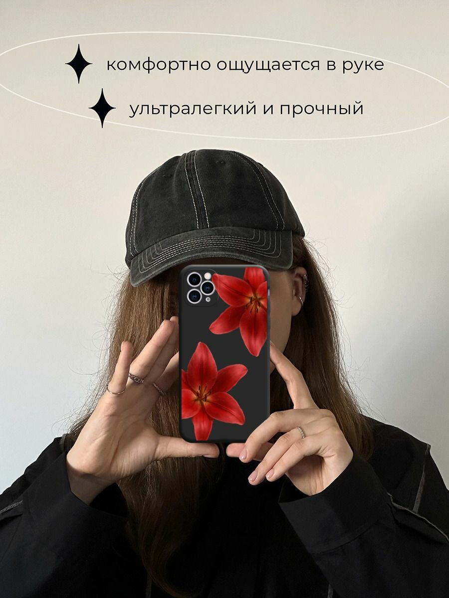 Чехол на Apple iPhone 11 Pro Max / Айфон 11 про макс с принтом Два красных цветка 2 — фото 1