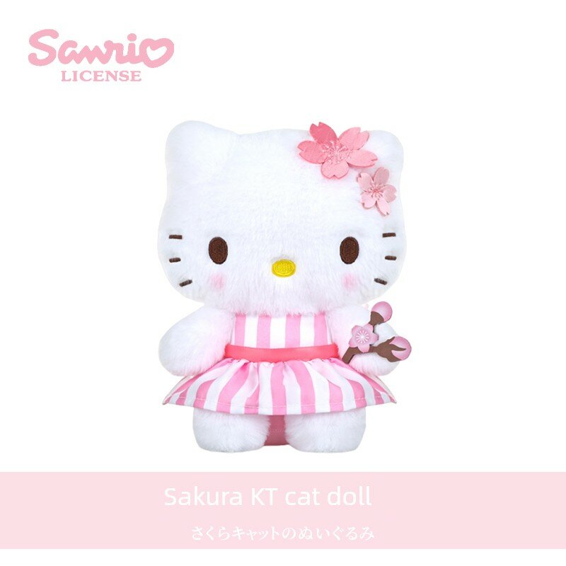 Плюшевая игрушка Hello Kitty с цветочным рисунком (сакура), официально лицензированная персонаж Sanrio, мягкая