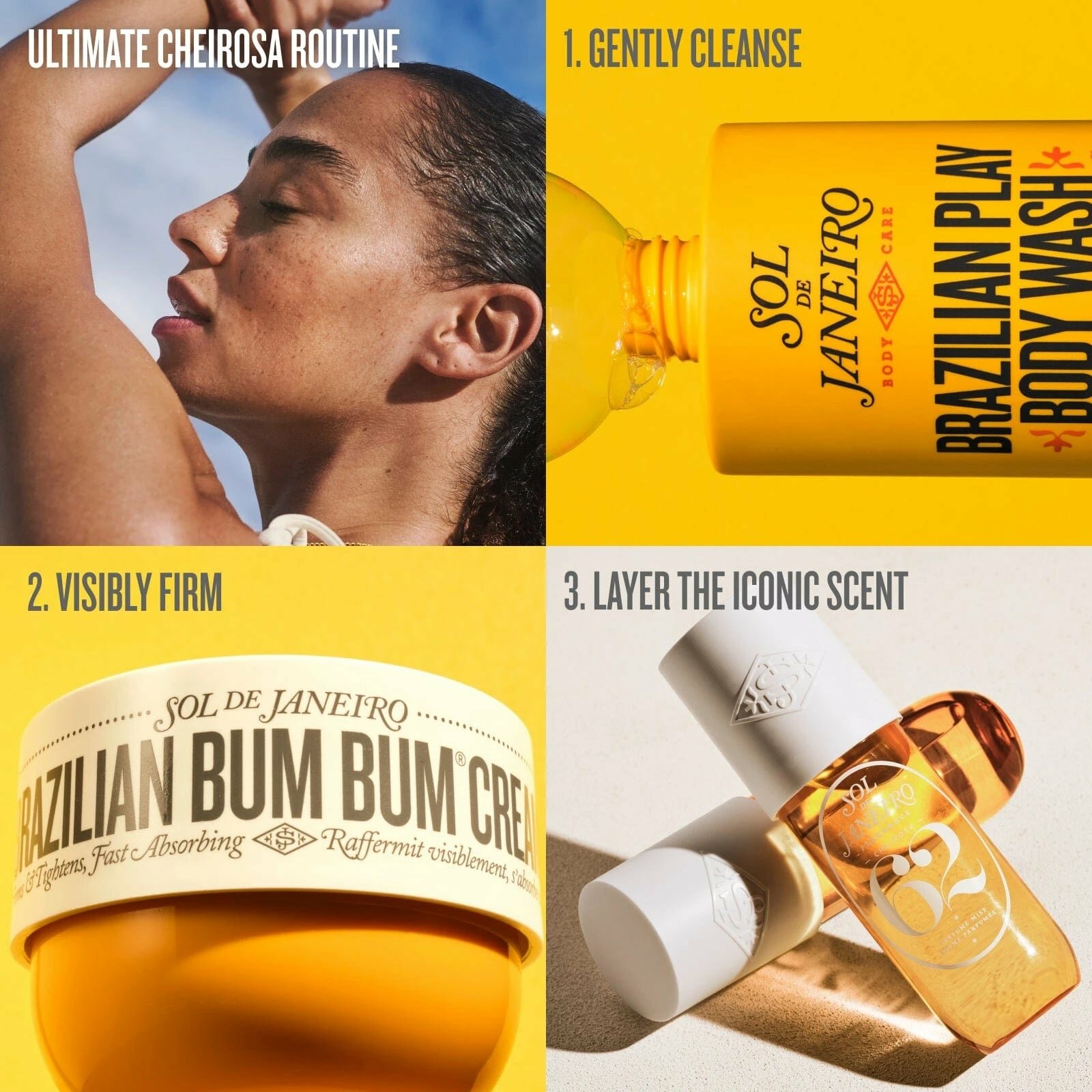 Набор Sol de Janeiro Brazilian Bum Bum Routine (уход + аромат)№ 62 Культовый уход за телом от Sol de Janeiro — полноценный бьюти-ритуал, вдохновлённый солнечной Бразилией. Набор сочетает очищение, уход и фирменный аромат, который остаётся на коже надолго.