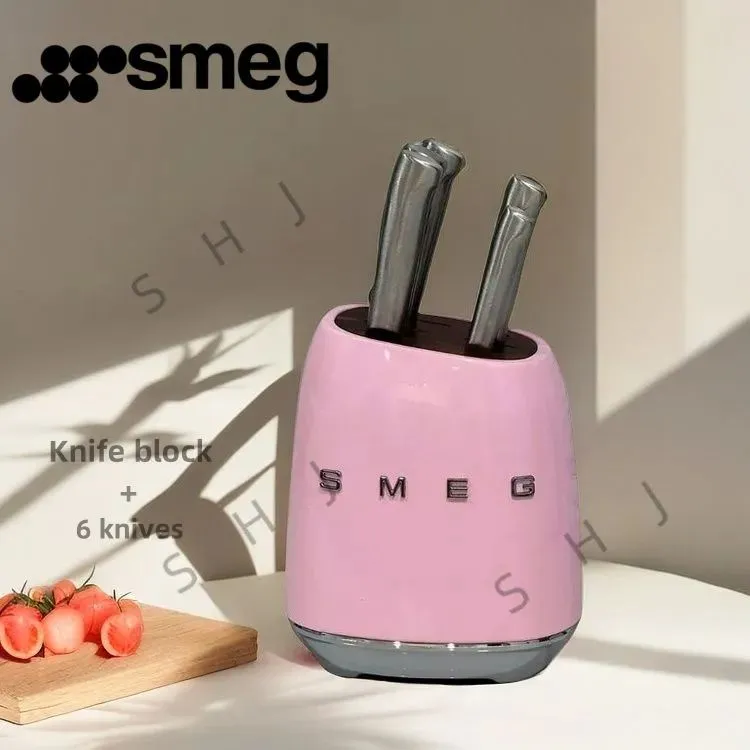 Smeg Набор кухонных ножей "смг ножи" из 7 предметов,30,19,3600, филейный, сталь, сталь, универсальный,0.5, белый,2,2, розовый,1