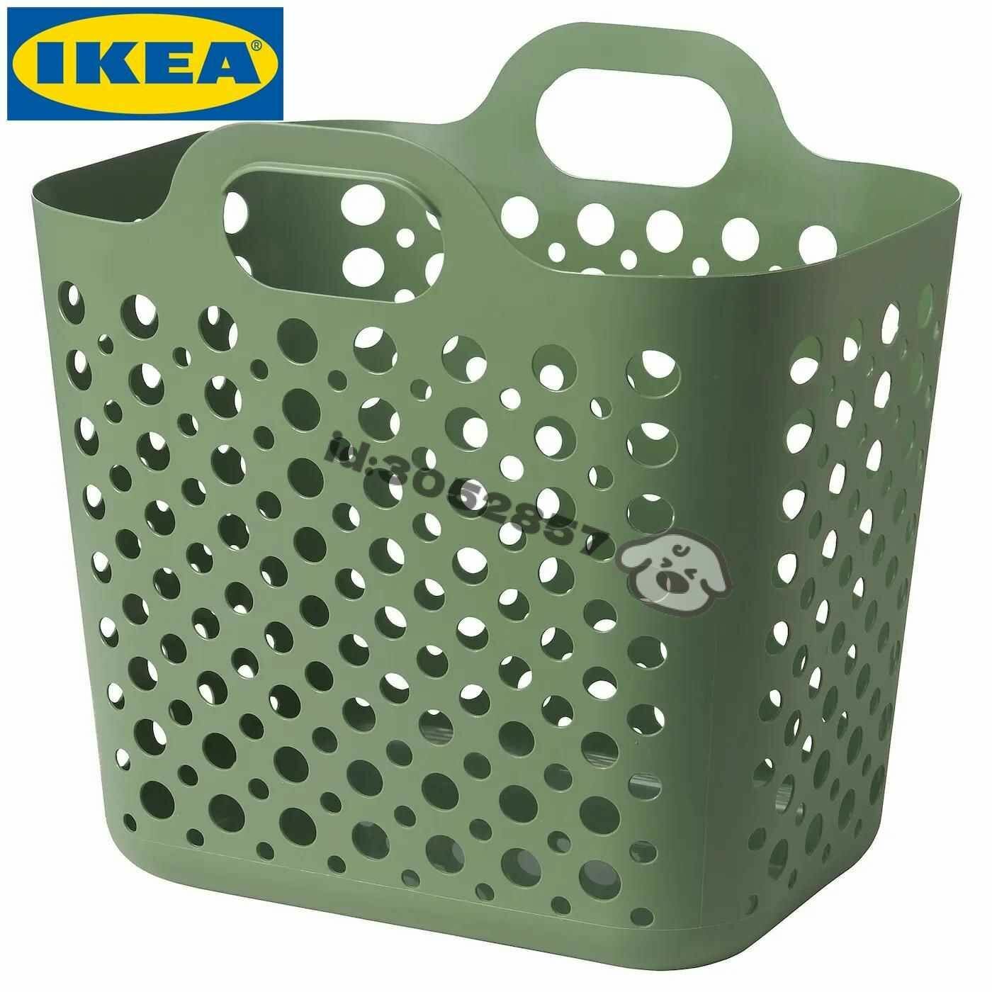 Корзина для белья IKEA зеленая 24л переносная эластичная 36x29x38см
