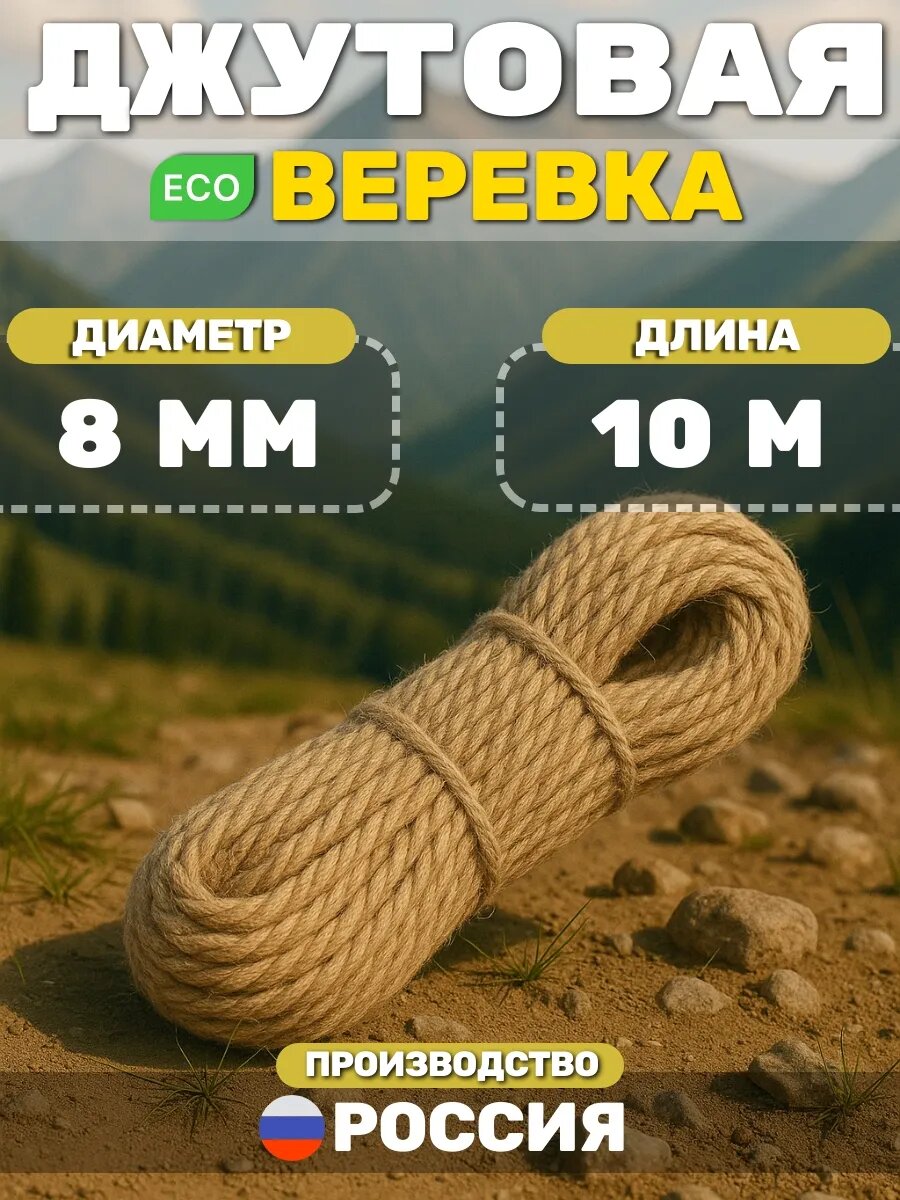 Веревка джутовая TODA ALMA  хозяйственно бытовое назначение  8мм  длина 10м