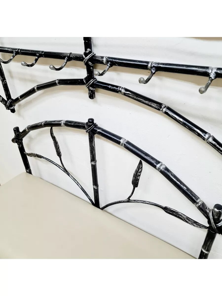 Комплект мебели для прихожей, "Кованый бамбук", ручная работа, цвет черный/патина, белое сиденье — фото 1