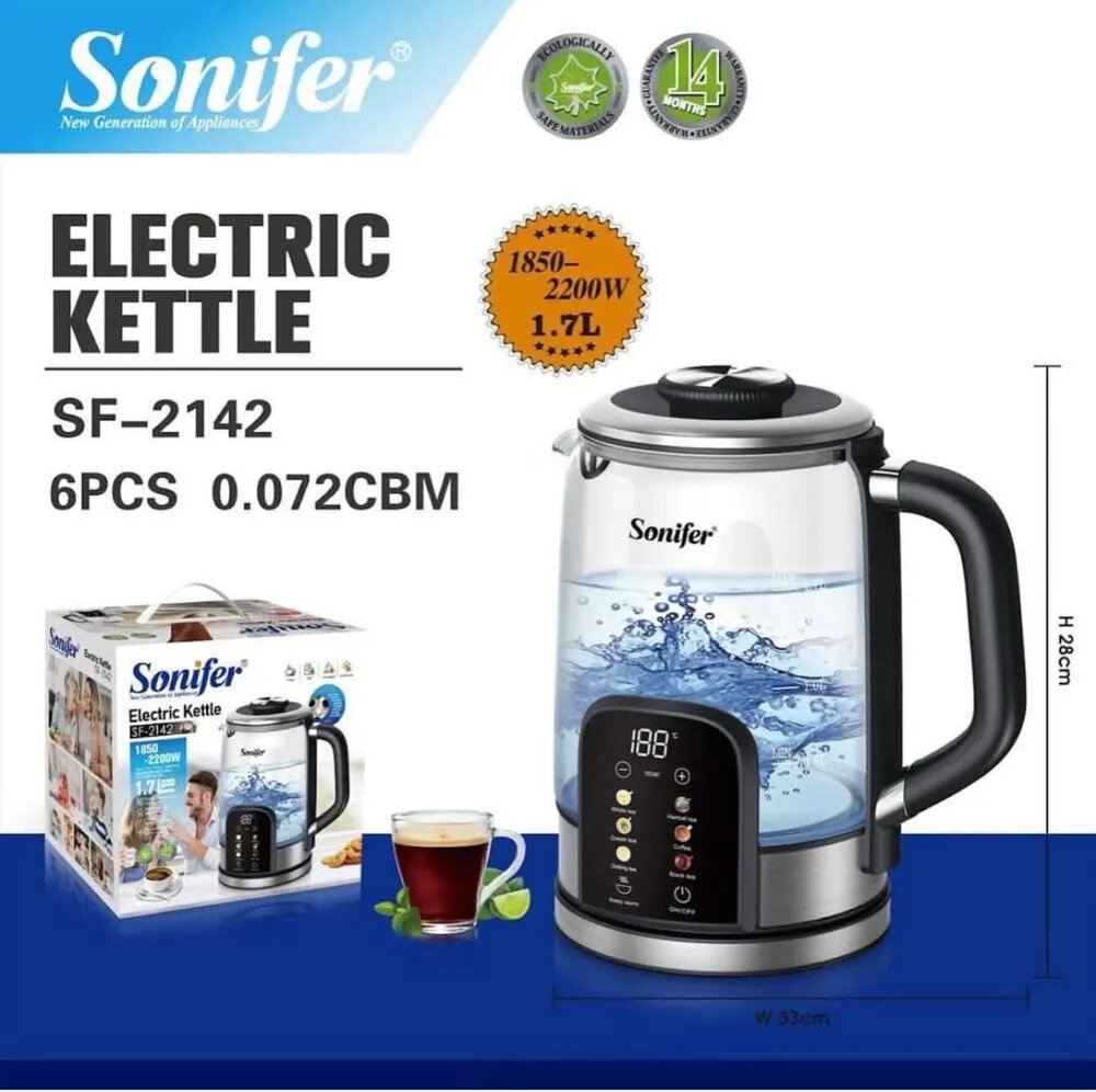 Чайник электрический Sonifer SF-2142, мощность 2200Вт, сенсорное управление, 1.7л